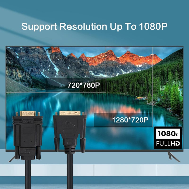 Vcom Male VGA to DVI Cable with Power, 6FT VGA to DVI-I Cable with USB,Gold Plated with Chip, Active Adapter Converter Cable for PC Laptop DVD Monitor HDTV Projector - Image 4